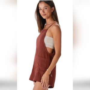 Lotus & Luna Nutmeg Boardwalk Sleeveless Romper with Pockets NWT Large